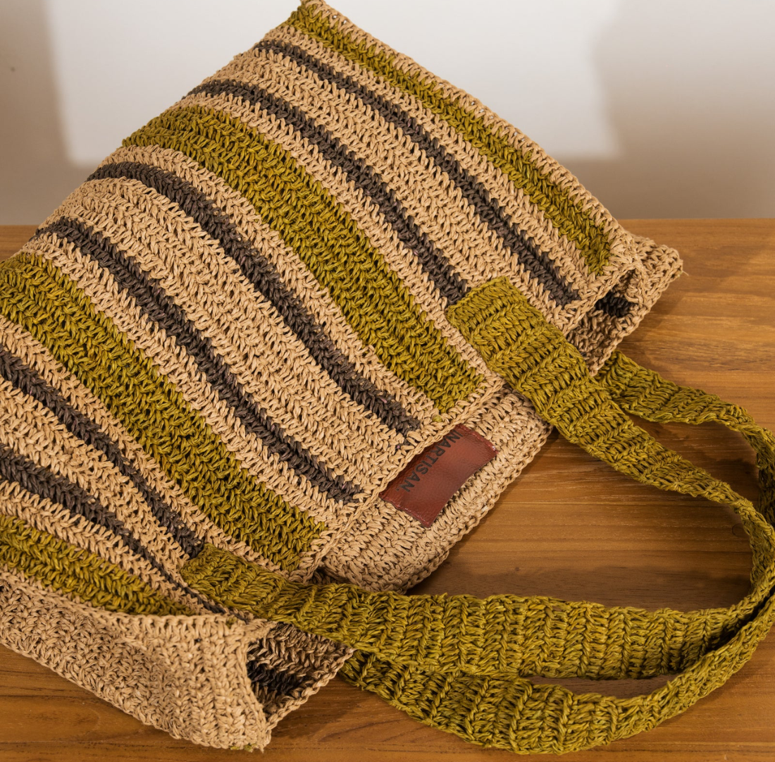 Stripe Raffia Bag | Olive