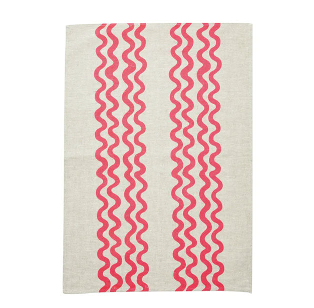 Linen Tea Towel | Double Waves Pink