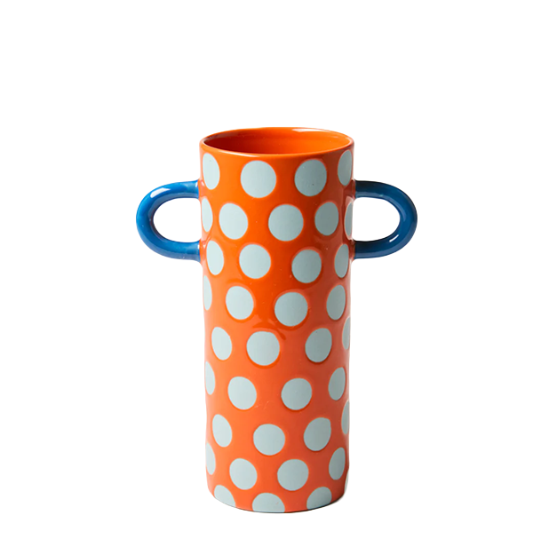 Blue Red Spot Bud Vase