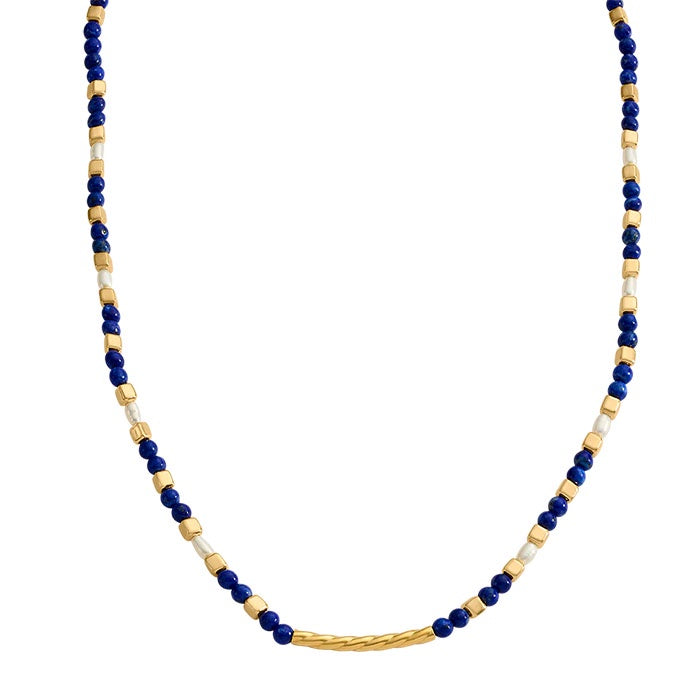 Lapis Beaded Necklace | 18k Gold Plated