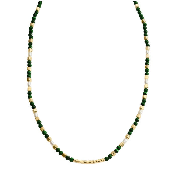 Malachite Beaded Necklace | 18k Gold Plated