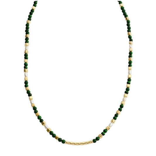 Malachite Beaded Necklace | 18k Gold Plated