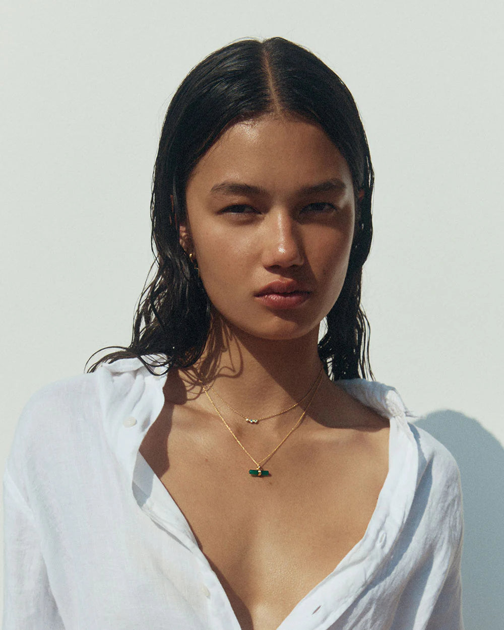 Green Onyx T Bar Necklace | 18k Gold Vermeil