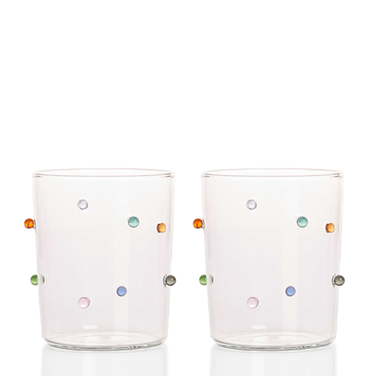 Pomponette Gobelets | Set of 2 | Clear + Multi