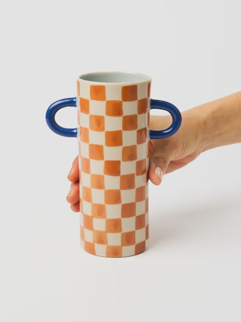 Tan Check Bud Vase