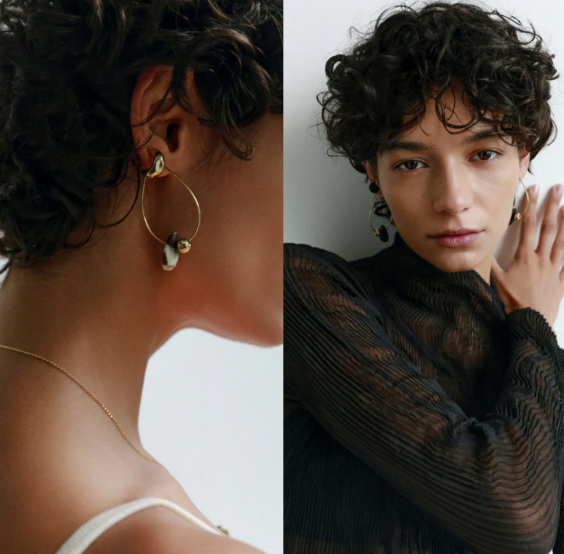 Joie De Vivre Earrings Silver  | Black Marble