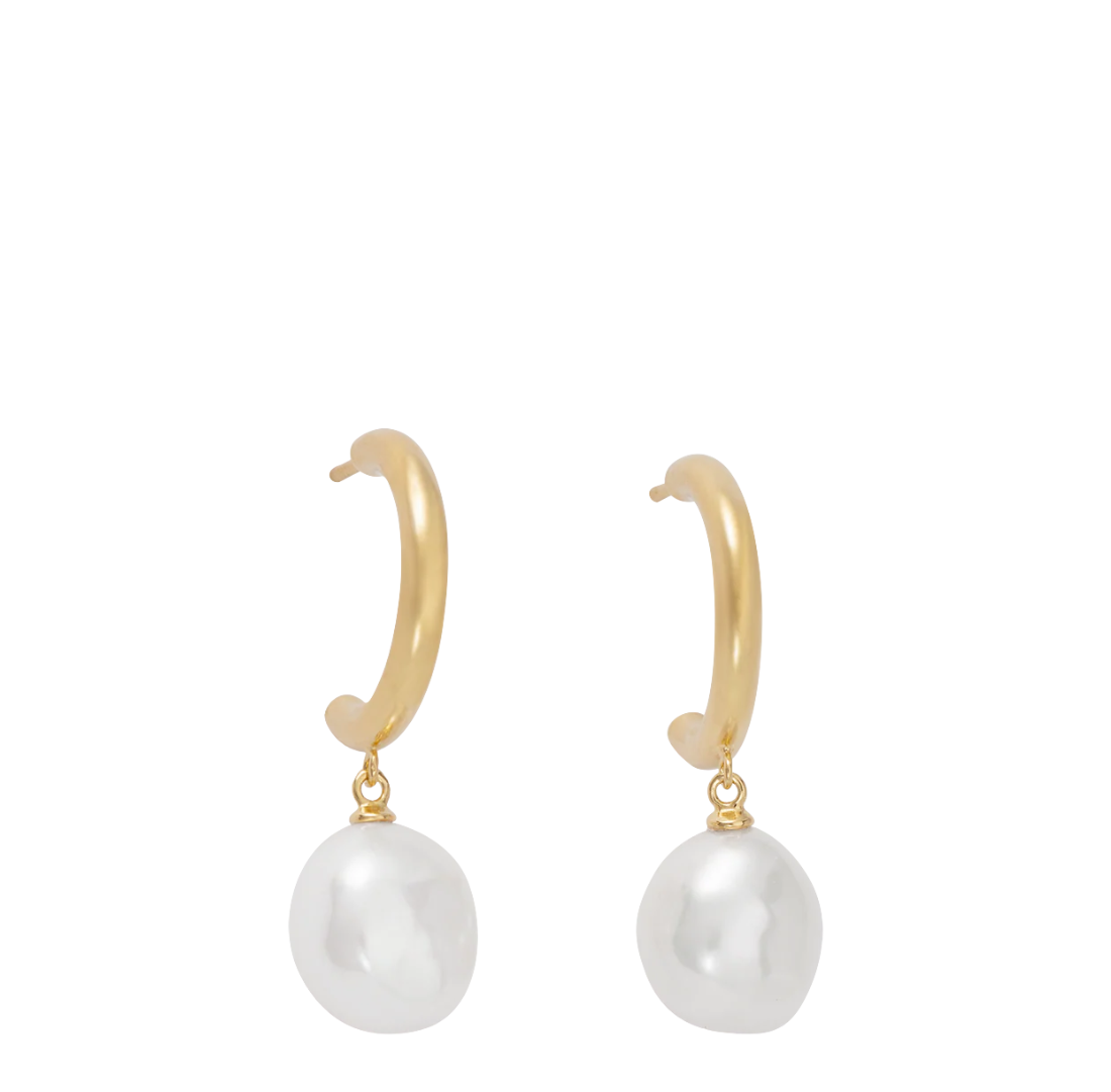 Pearl Drop Hoops | 18k Gold Plated