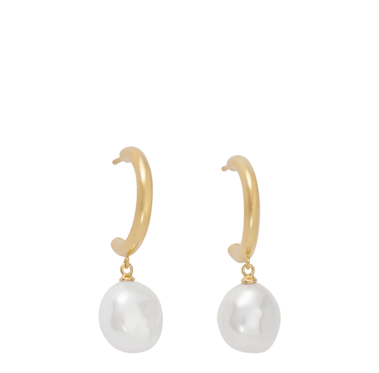 Pearl Drop Hoops | 18k Gold Plated