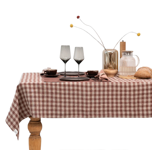 Tablecloth | Chocolate Gingham Linen | 140 x 250