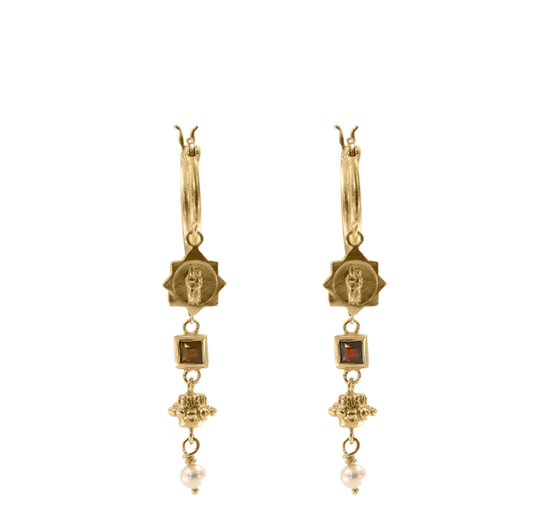 Jeanne Earrings with Garnet | 18K Gold Plated