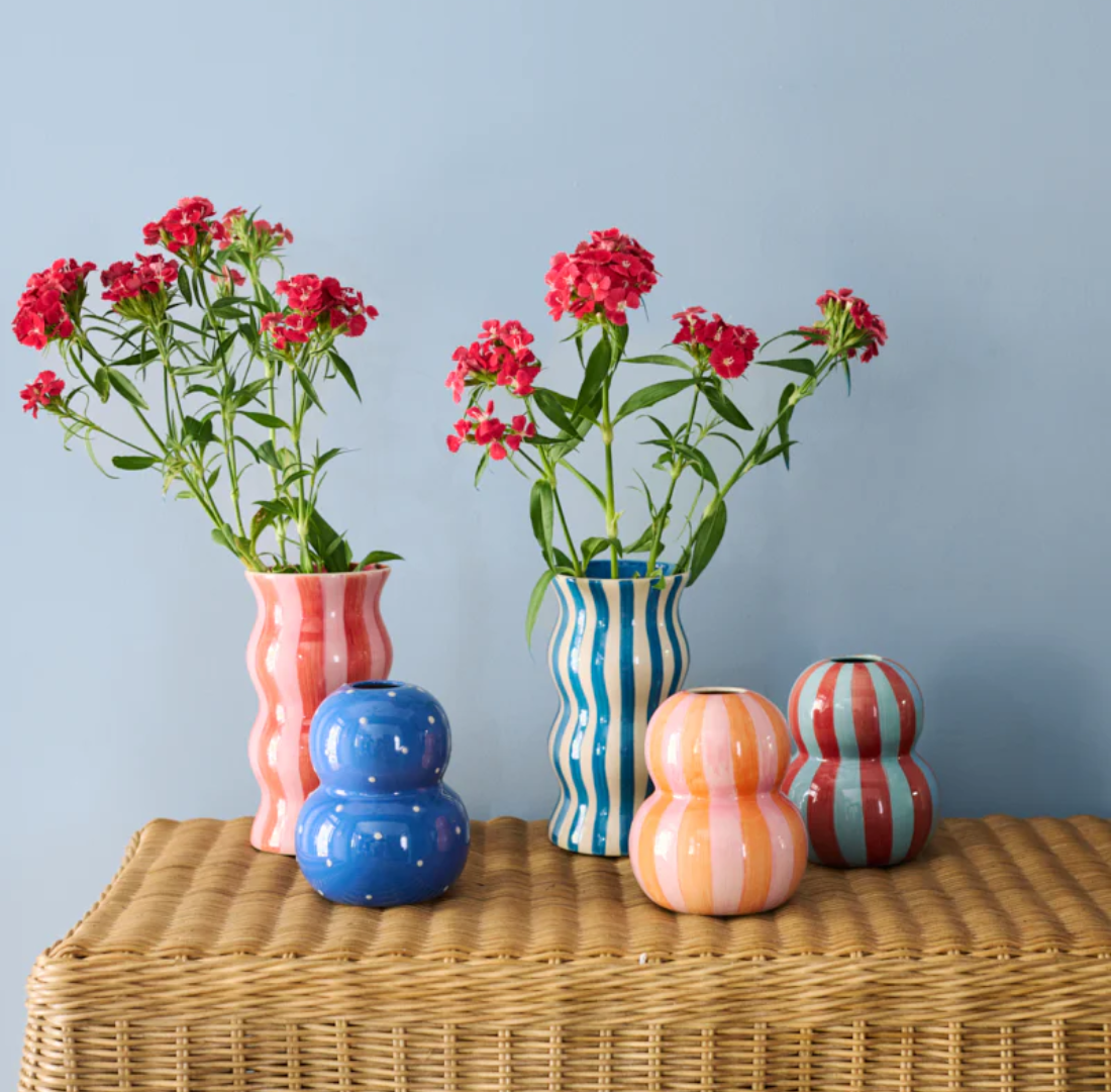 Fonda Burgundy Pale Blue Stripe Vase