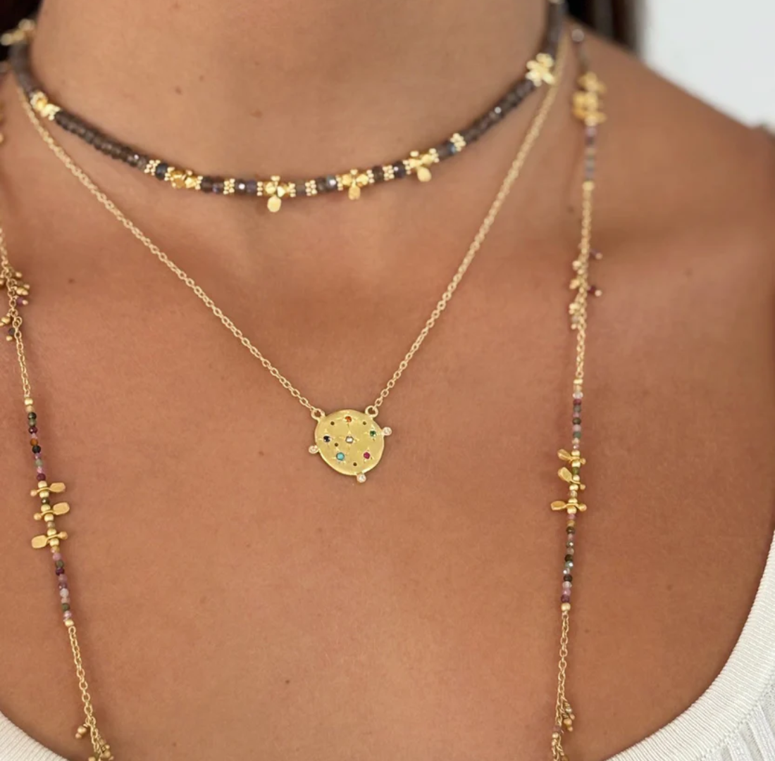 Souk pendant with mixed Zircon, Pearl & Turquoise