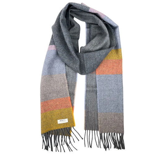 Merino Lambswool Scarf | Grey + Citrus