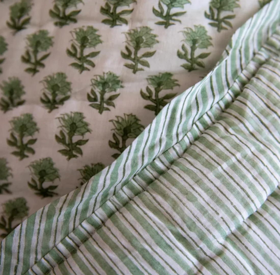 King Quilt | Marigold, Green | 220 x 245cm