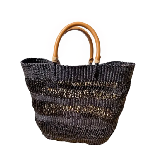 Fisherman Basket Black | Tan Handle