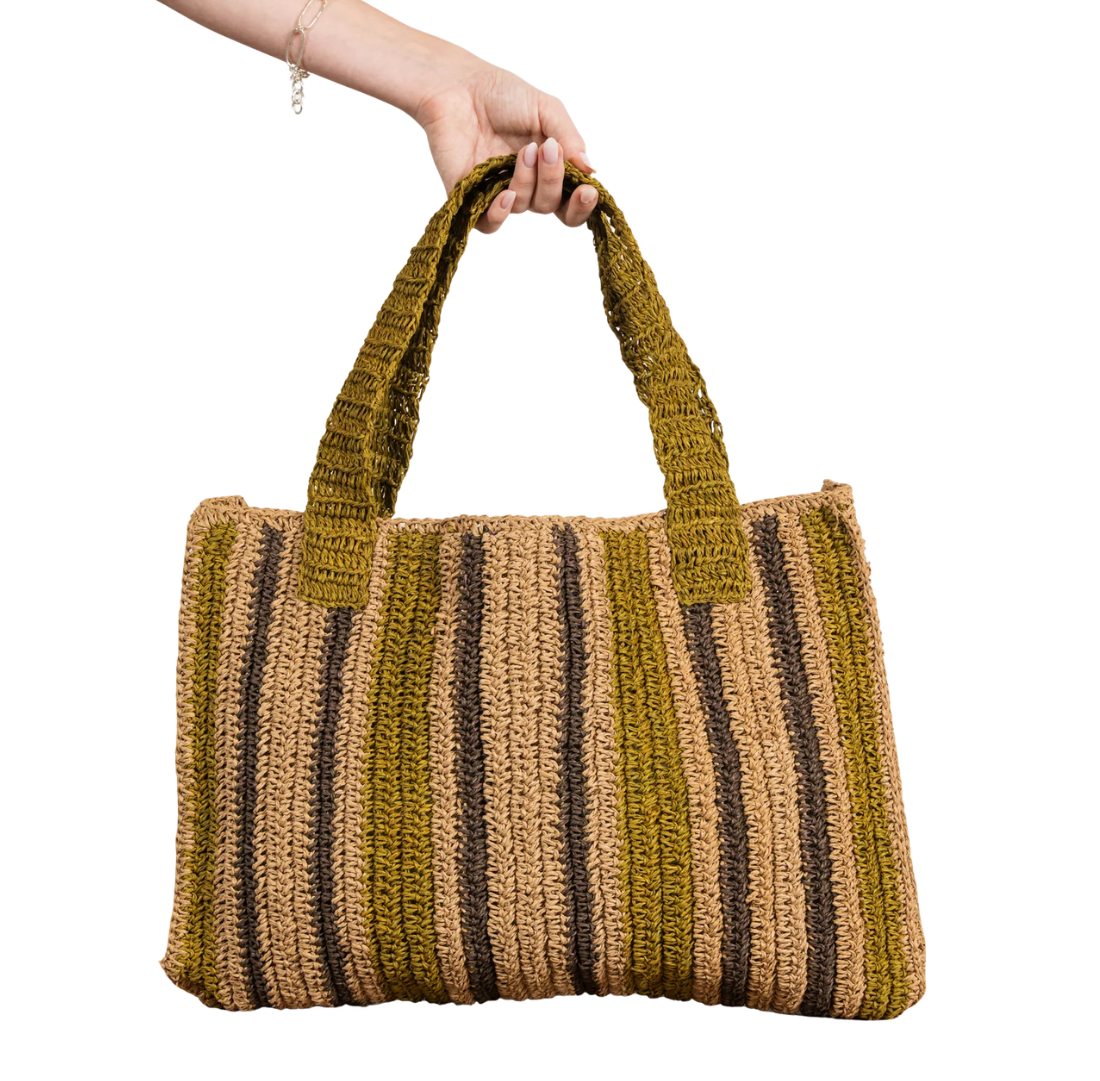 Stripe Raffia Bag | Olive