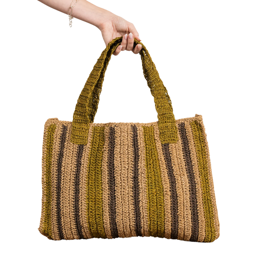 Stripe Raffia Bag | Olive