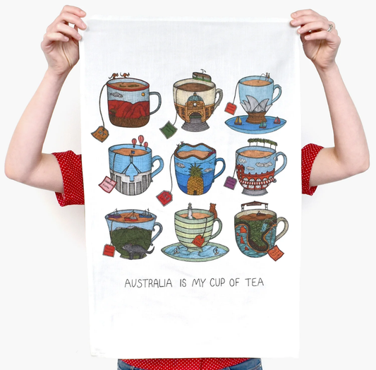 Aussie Teacups - Art Tea Towel