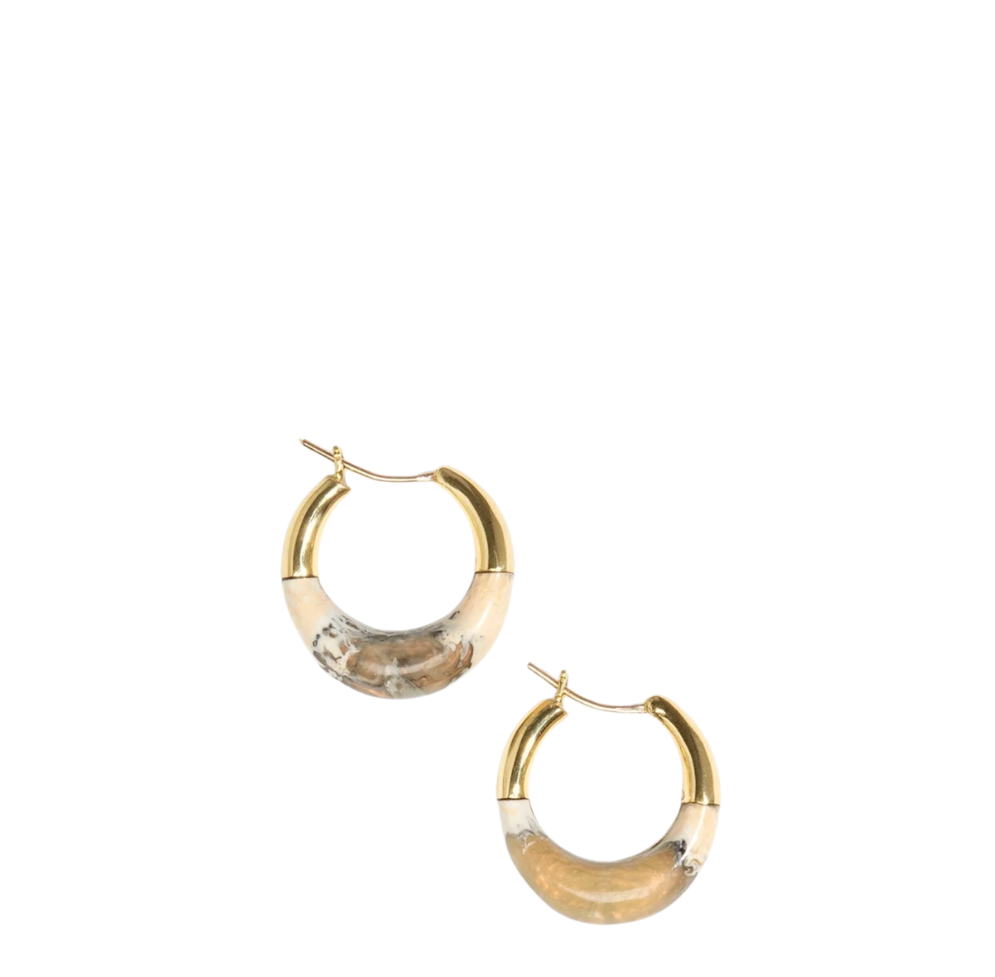 Small Horn Hoop Earrings | Sandy Pearl | Brass