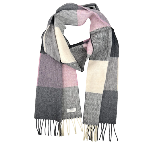 Merino Lambswool Scarf |  Rose + Grey Check