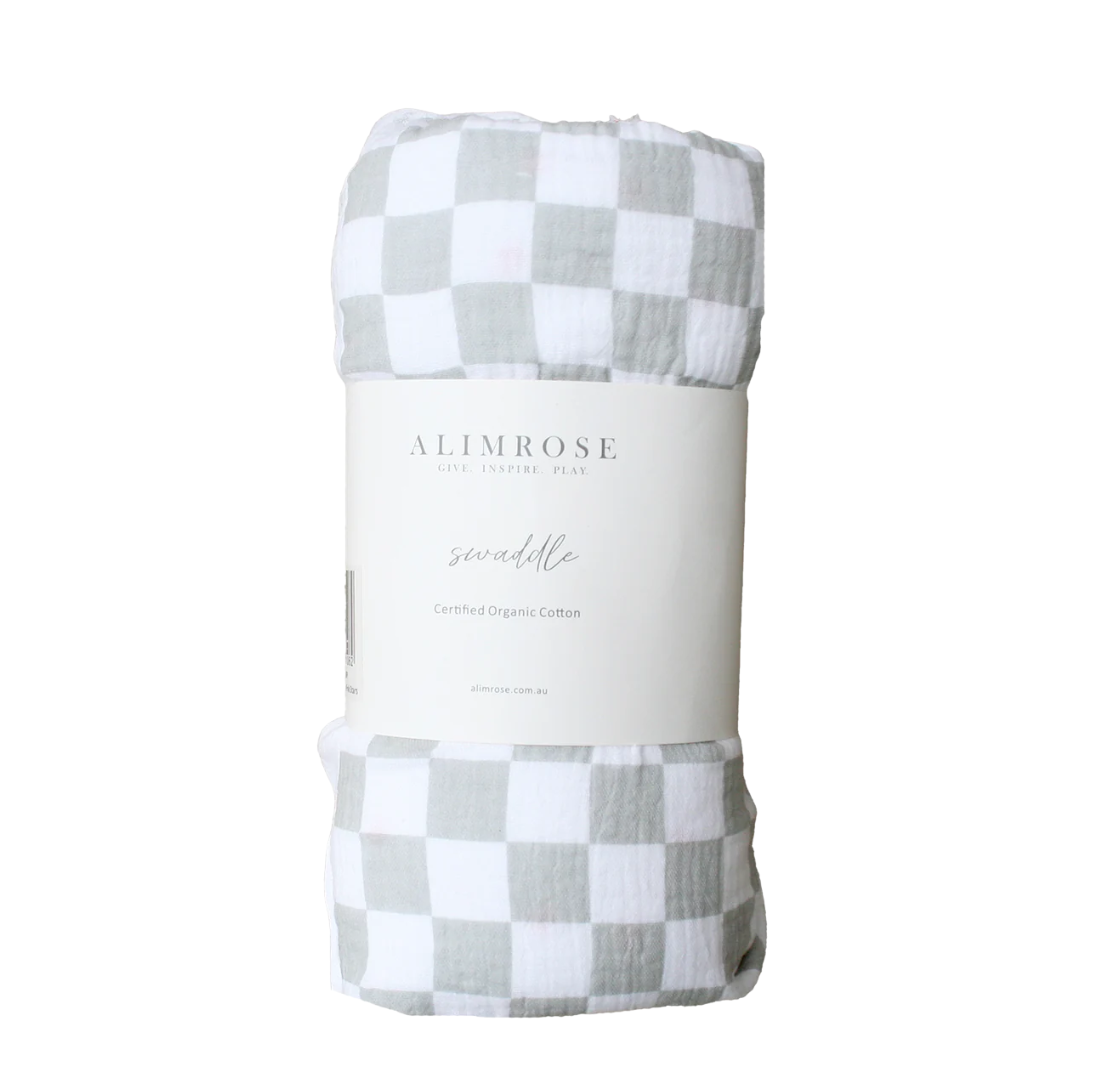 Muslin Swaddle | Dove Grey Check
