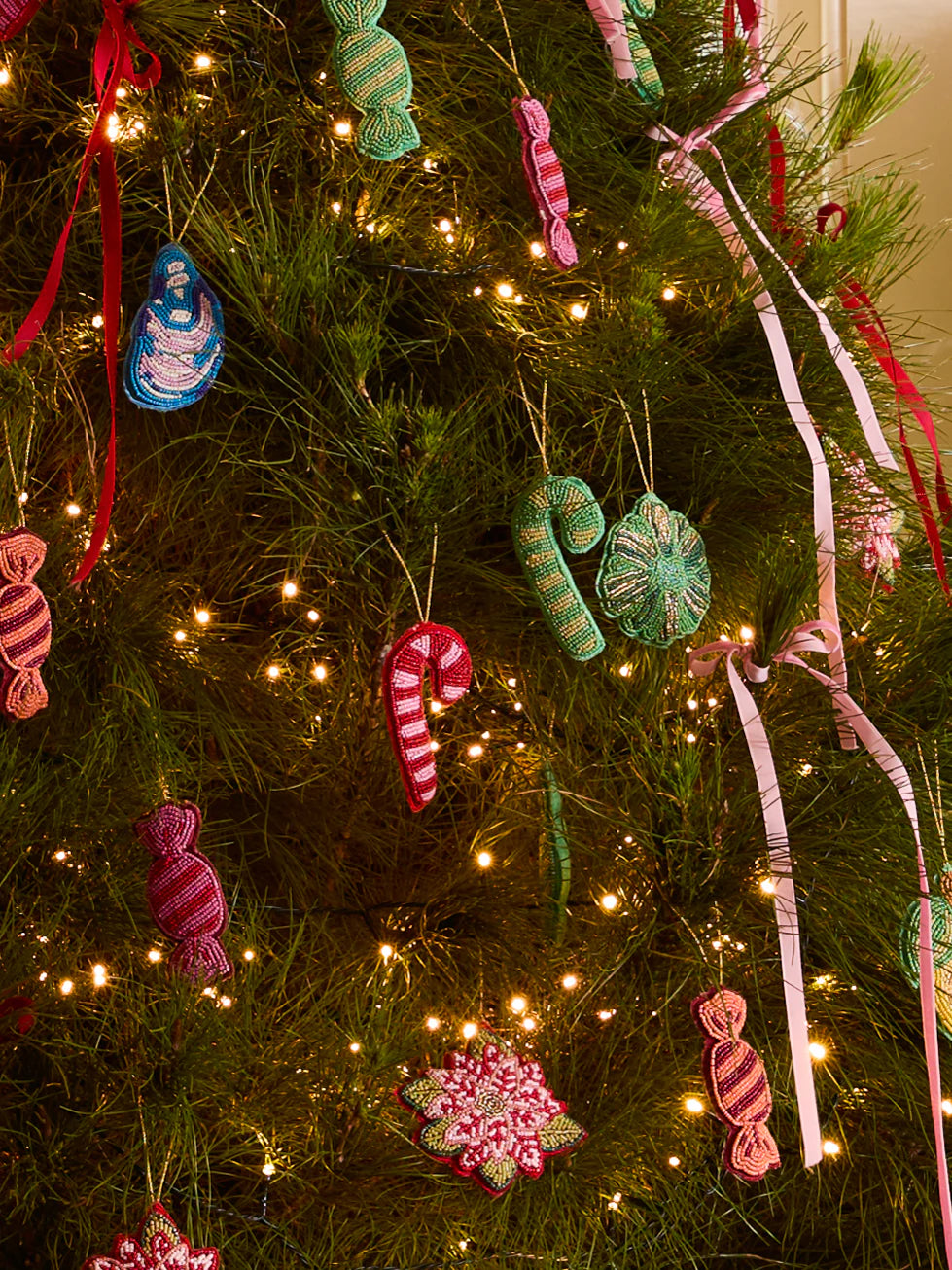 Candy Cane Beaded Decoration | Pink