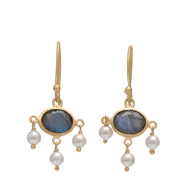 Bapu Earrings | Labradorite + Pearl