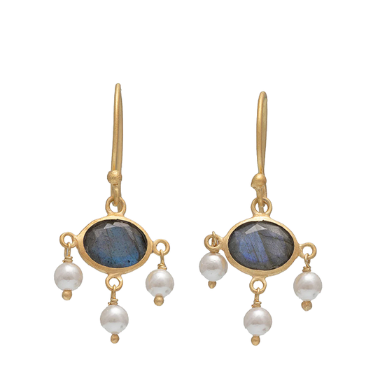 Bapu Earrings | Labradorite + Pearl