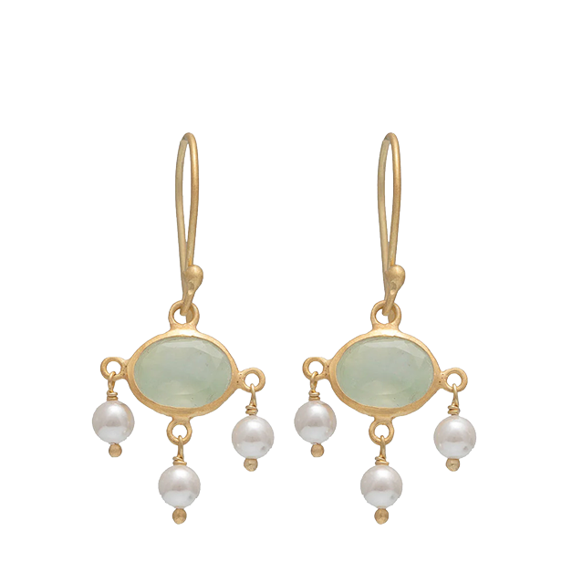 Bapu Earrings | Prehnite + Pearl