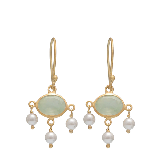 Bapu Earrings | Prehnite + Pearl
