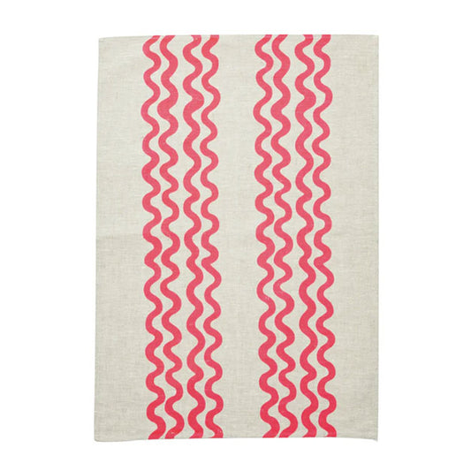 Linen Tea Towel | Double Waves Pink