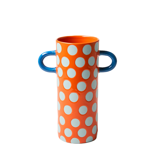 Blue Red Spot Bud Vase