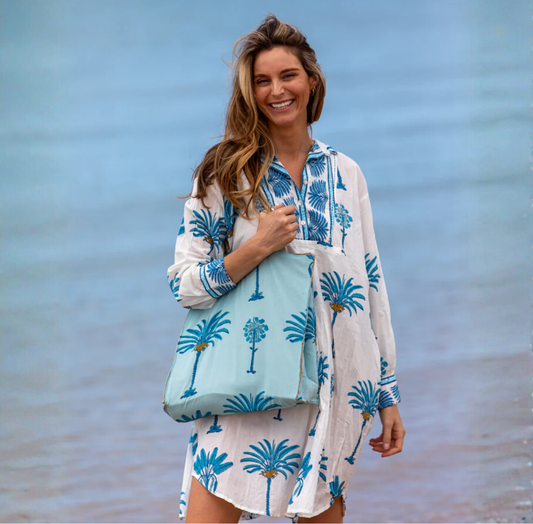 Los Cabos Shirtdress | White + Blues