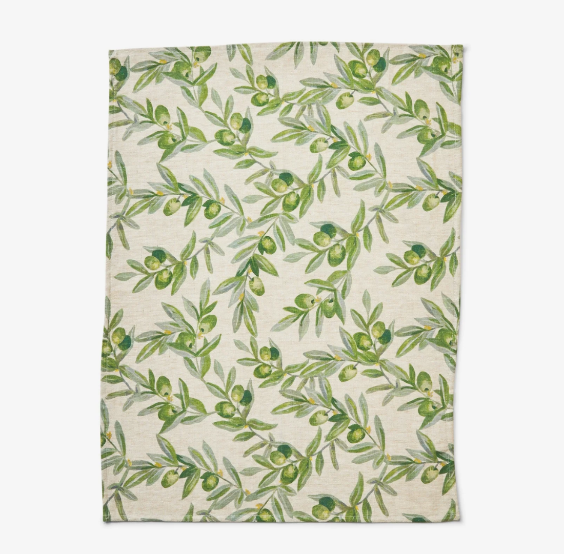 Olive Green Linen Tea Towel