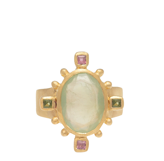 Prehnite + Tourmaline Rambagh Ring