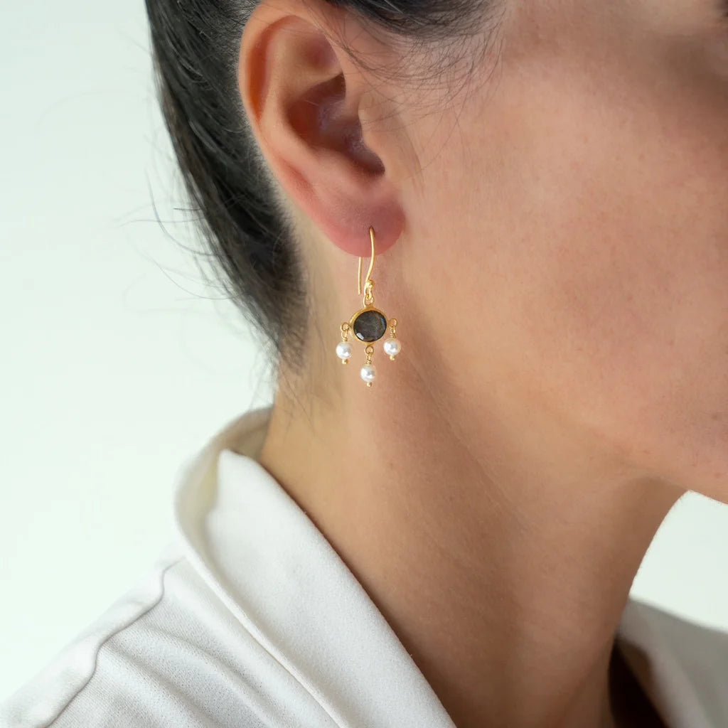 Bapu Earrings | Labradorite + Pearl
