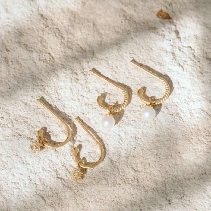 Tiny Pearl Hoops | Gold